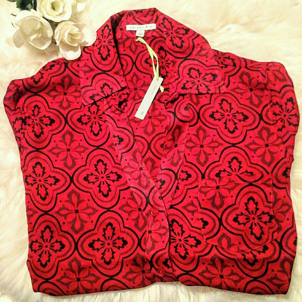 💥🇺🇸 Larsen Gray Red Blouse / Small